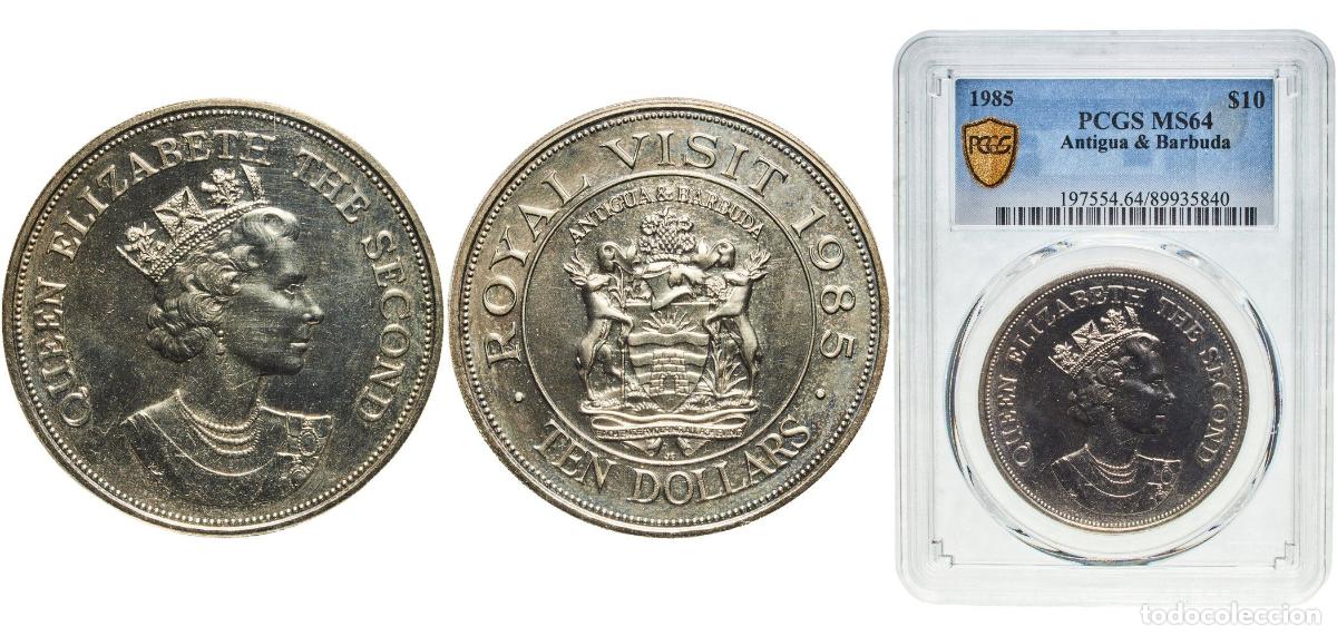 Material numism&aacute;tico: Antigua and Barbuda Constitutional monarchy 1985 10 Dollars - Elizabeth II (Royal Visit) Copper-nic