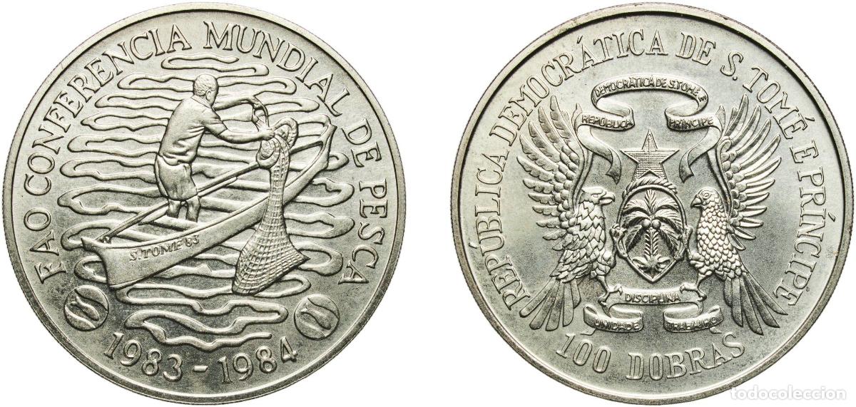 Material numism&aacute;tico: S&atilde;o Tom&eacute; and Pr&iacute;ncipe Democratic Republic 1984 100 Dobras (World Fisheries Conference) Copper-nicke