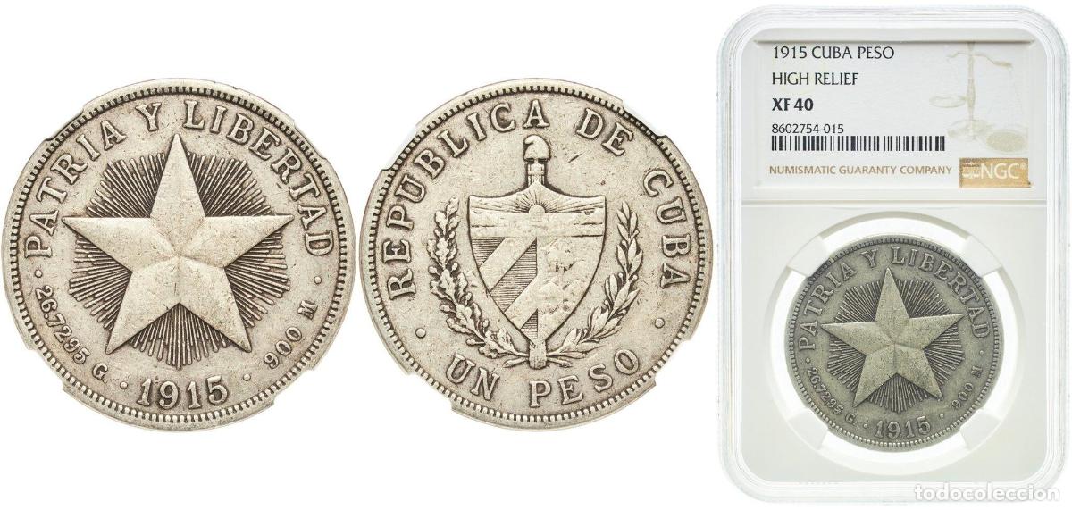 Material numism&aacute;tico: Cuba First Republic 1915 1 Peso (High Reflief) Silver (.900) (silver 90%, copper 10%) Philadelphia