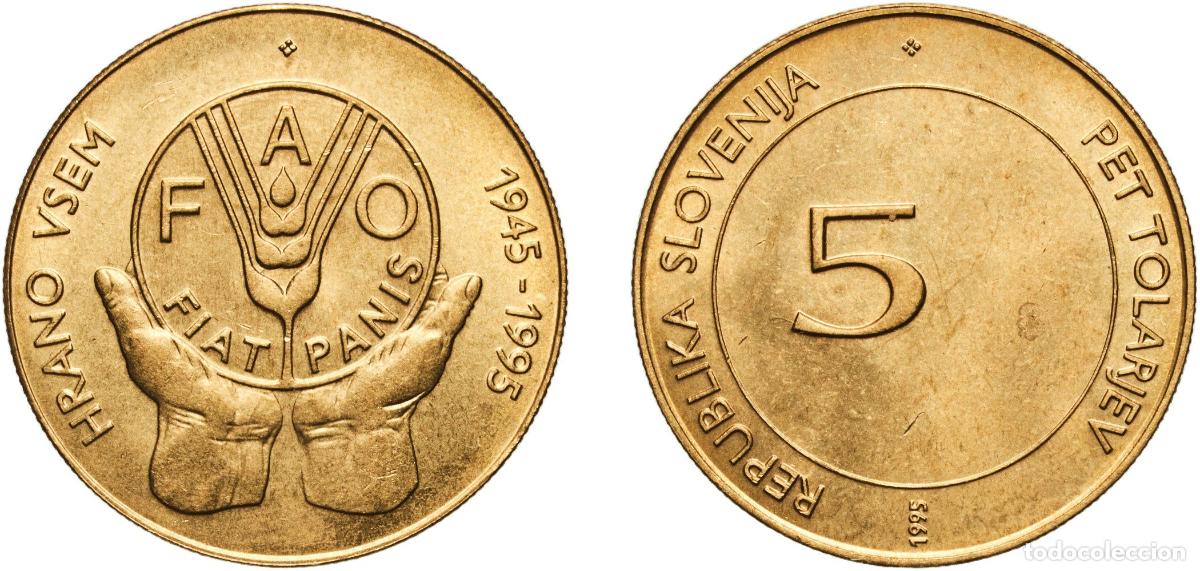 Material numism&aacute;tico: Slovenia Republic 1995 5 Tolarjev (FAO) Nickel brass (78% Copper, 20% Zinc, 2% Nickel) Kremnica Min