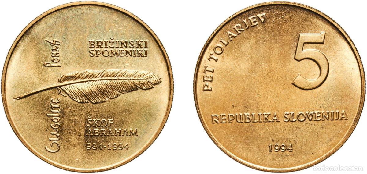 Material numism&aacute;tico: Slovenia Republic 1994 5 Tolarjev (Bishop Abraham - Freising Manuscripts) Nickel brass (78% Copper,