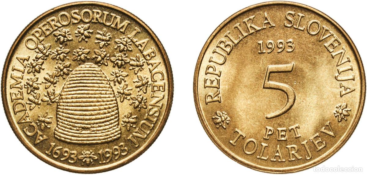 Material numism&aacute;tico: Slovenia Republic 1993 5 Tolarjev (Academia Operosorum Labacensium) Nickel brass (78% Copper, 20% Z