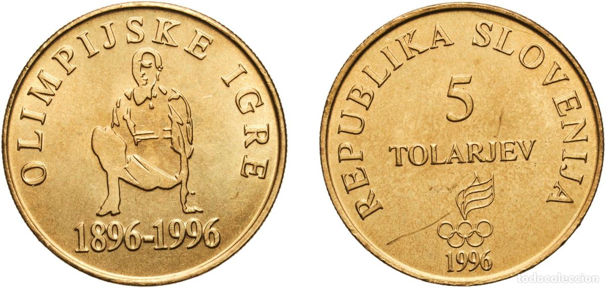 Material numism&aacute;tico: Slovenia Republic 1996 5 Tolarjev (Olympics centennial) Nickel brass (78% Copper, 20% Zinc, 2% Nick