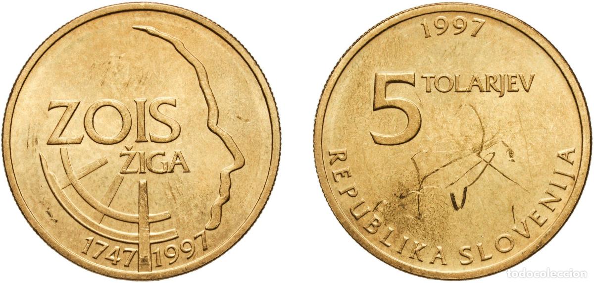Material numism&aacute;tico: Slovenia Republic 1997 5 Tolarjev (Žiga Zois) Nickel brass (78% Copper, 20% Zinc, 2% Nickel) Kremni