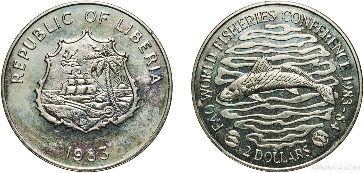 Material numism&aacute;tico: Liberia Republic 1983 2 Dollars (FAO World Fisheries Conference; copper-nickel) Copper-nickel (1000