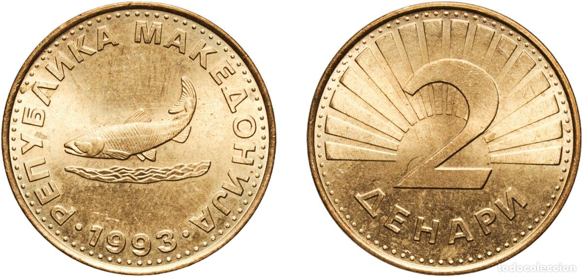 Material numism&aacute;tico: North Macedonia Republic 1993 2 Denari Nickel brass (Copper 80%, Zinc 17%, Nickel 3%) Fabrika Suven
