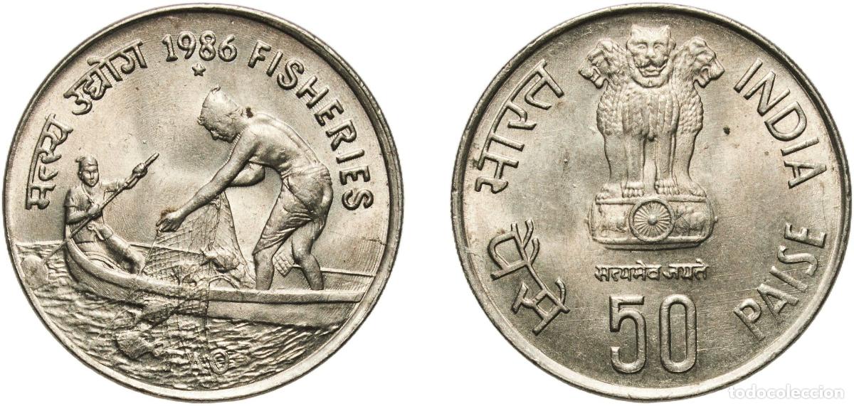 Material numism&aacute;tico: India Republic 1986 * 50 Paise (FAO) Copper-nickel Hyderabad Mint 5g UNC KM 68
