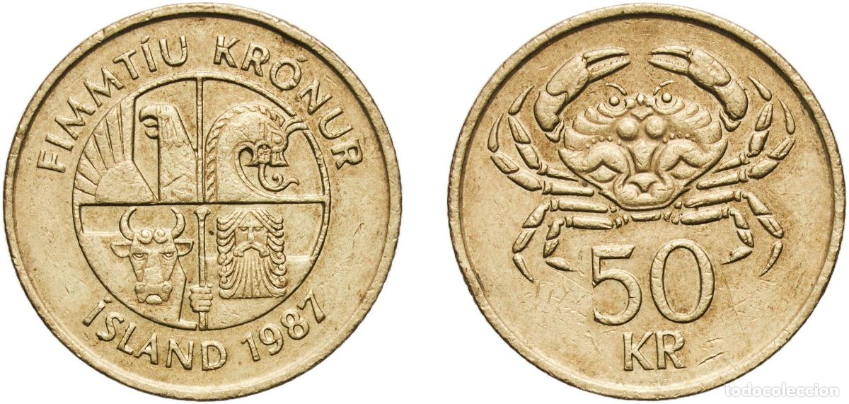 Material numism&aacute;tico: Iceland Republic 1987 50 Kr&oacute;nur Nickel brass (70% Copper, 24.5% Zinc, 5.5% Nickel) Royal Mint (4000