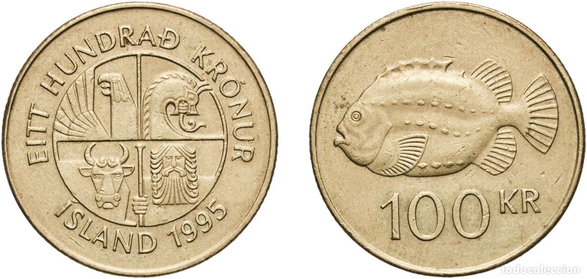 Material numism&aacute;tico: Iceland Republic 1995 100 Kr&oacute;nur Nickel brass (70% Copper, 24.5% Zinc, 5.5% Nickel) Royal Mint (600