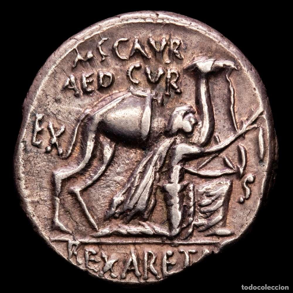 Material numism&aacute;tico: Rep&uacute;blica Romana AEMILIA. Denario. Roma (58 a.C.).(3,93 gr). FFC-122. SB-9a. MBC+. P&aacute;tina antigua.
