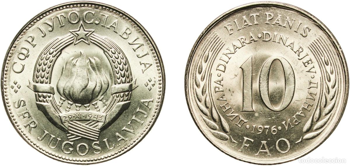 Material numism&aacute;tico: Yugoslavia Socialist Federal Republic 1976 10 Dinara (FAO) Nickel brass (70% Cu, 18% Zn, 12% Ni) Be