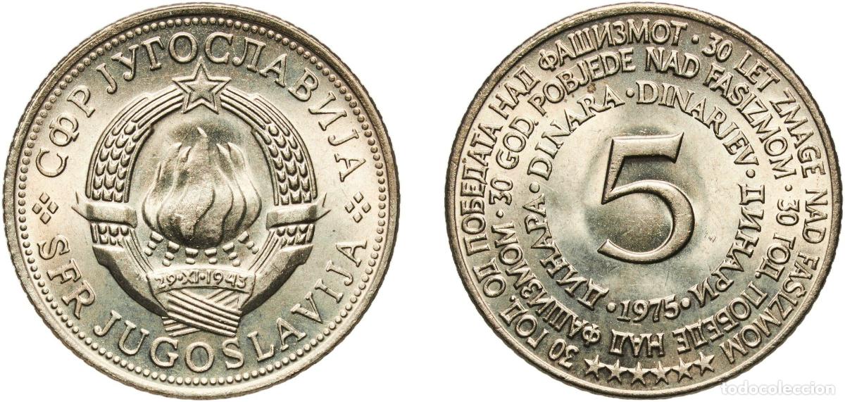 Material numism&aacute;tico: Yugoslavia Socialist Federal Republic 1975 5 Dinara (30 Years of Liberation) Nickel brass (70% Cu,
