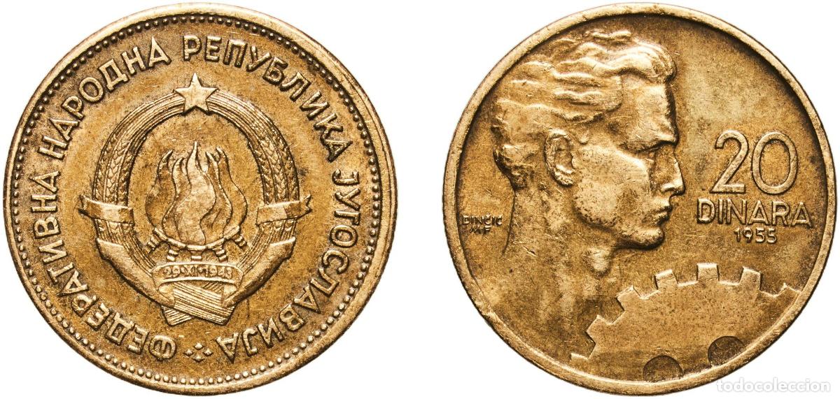 Material numism&aacute;tico: Yugoslavia Federal People's Republic 1955 20 Dinara (FNR legend) Aluminium bronze (91 % Copper, 9 %