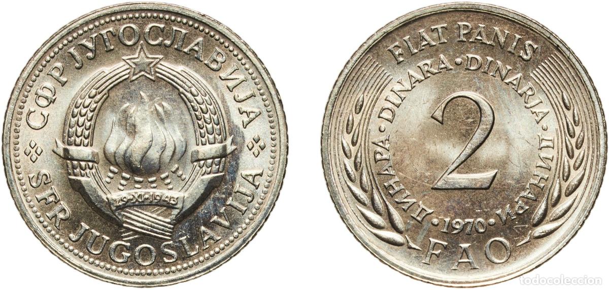 Material numism&aacute;tico: Yugoslavia Socialist Federal Republic 1970 2 Dinara (FAO) Nickel brass (70% Cu, 18% Zn, 12% Ni) Bel