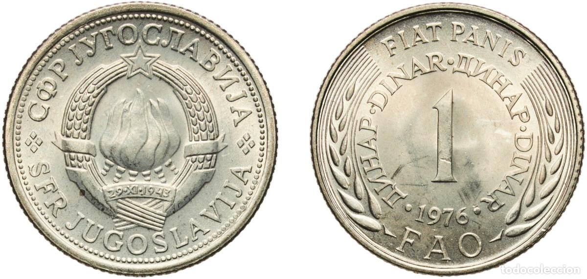 Material numism&aacute;tico: Yugoslavia Socialist Federal Republic 1976 1 Dinar (FAO) Nickel brass (70% Cu, 18% Zn, 12% Ni) Belg