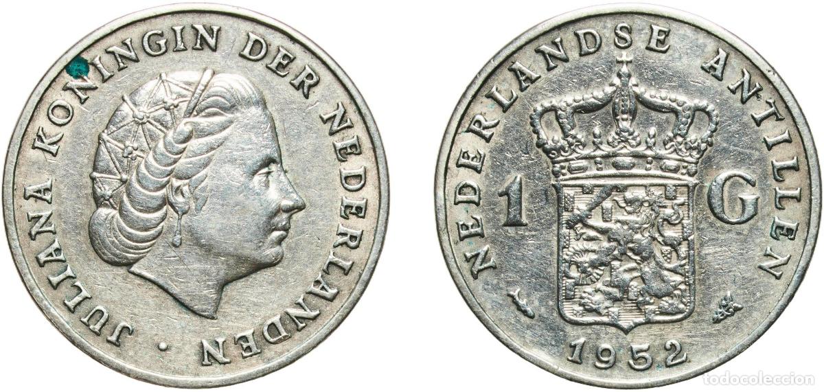 Material numism&aacute;tico: Netherlands Antilles Dutch Colony 1952 1 Gulden - Juliana Silver (.720) (28% copper) Utrecht Mint (