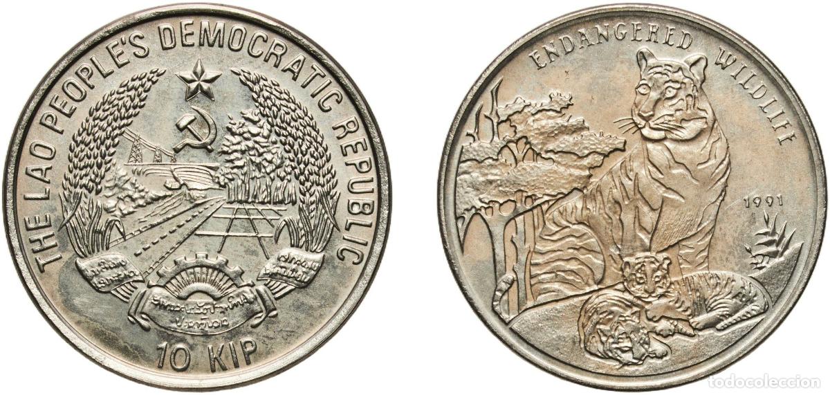 Material numism&aacute;tico: Laos People&rsquo;s Democratic Republic 1991 10 Kip (Tiger and cubs) Copper-nickel (30000) 6.55g UNC KM