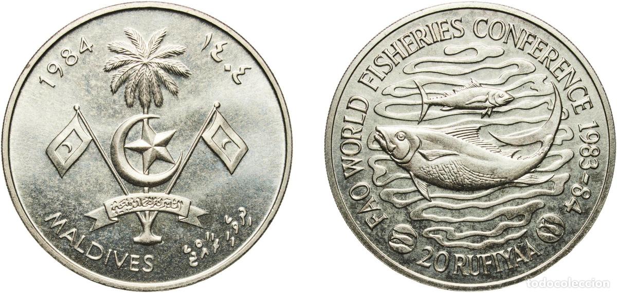 Material numism&aacute;tico: Maldives Second Republic AH1404 (1984) 20 Rufiyaa (WFC) Copper-nickel (100000) 28.25g UNC KM 65