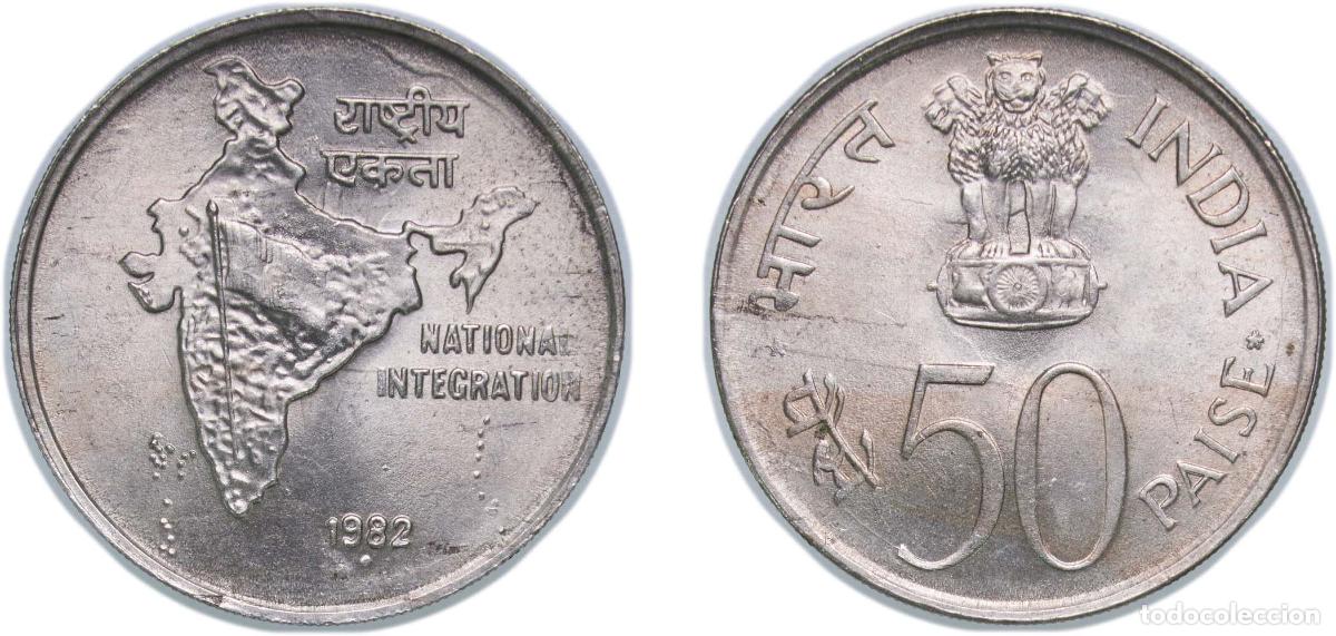 Material numism&aacute;tico: India 1982 50 Paise (National Integration) Copper-nickel Calcutta Mint 5g UNC KM 64
