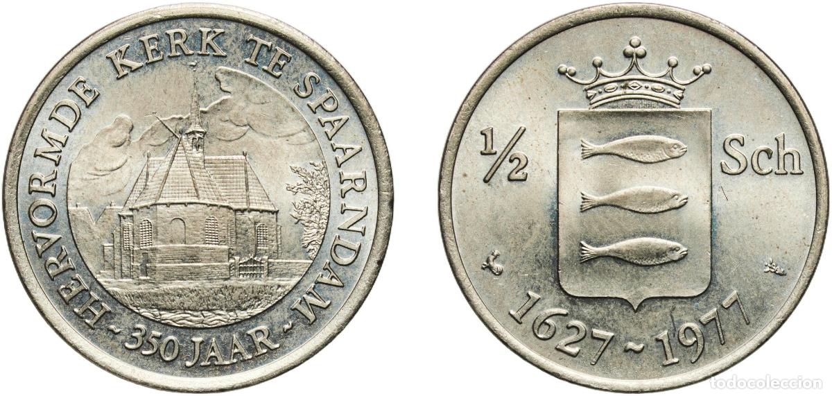 Material numism&aacute;tico: Netherlands Kingdom 1977 &frac12; Sch - Spaarndam Copper-nickel Utrecht Mint (10044) 6.31g UNC Kreuk/Mevi
