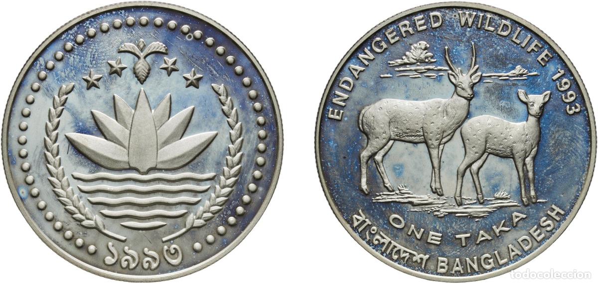Material numism&aacute;tico: Bangladesh People's Republic 1993 1 Taka (Endangered Wildlife) Silver (.925) (15000) 31.64g PF KM
