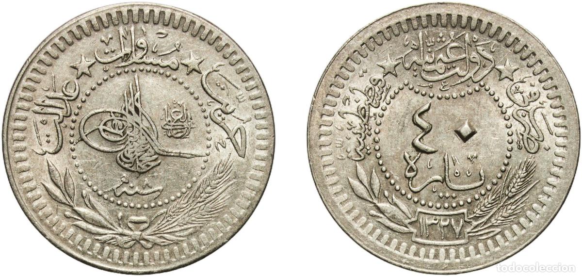 Material numism&aacute;tico: Ottoman Empire AH1327 (1916) ٨ 40 Para - Mehmed V (&rdquo;el-Ghazi&rdquo; right of Toughra) Copper-nickel Kon