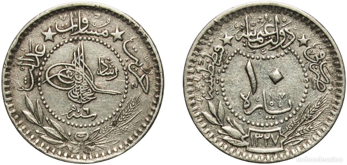 Material numism&aacute;tico: Ottoman Empire AH1327 (1914) ٦ 10 Para - Mehmed V (&rdquo;Reshat&rdquo; right of Toughra) Nickel Konstantiniyye