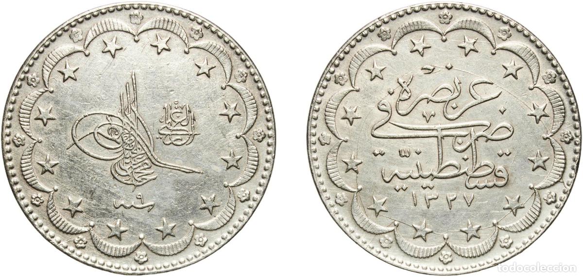 Material numism&aacute;tico: Ottoman Empire AH1327 (1917) ٩ 20 Kurus - Mehmed V (Constantinople) Silver (.830) Konstantiniyye /