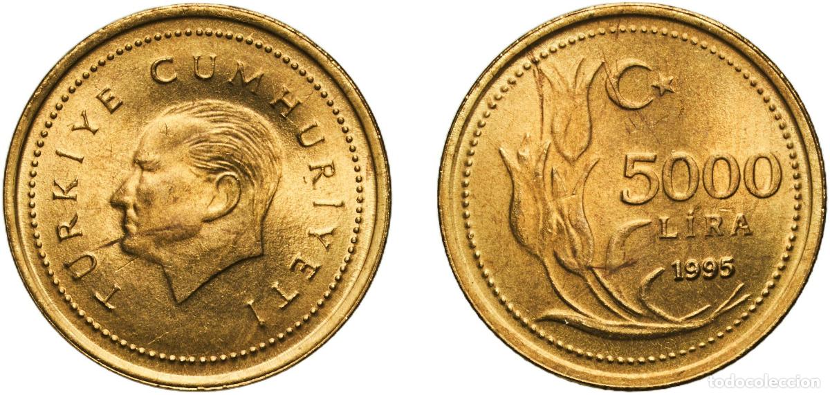 Material numism&aacute;tico: Turkey Republic 1995 5000 Lira Brass (70% Copper, 30% Zinc) (75760000) 6g UNC KM 1029.1