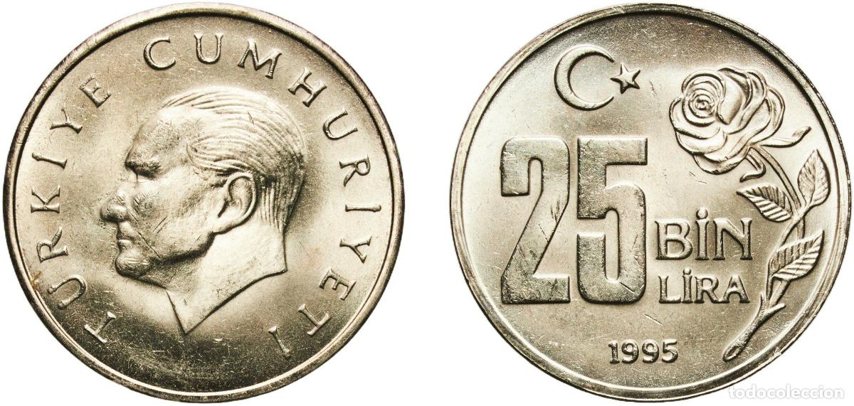 Material numism&aacute;tico: Turkey Republic 1995 25 000 Lira Nickel brass (69.5% Copper, 18% Zinc, 12% Nickel, 0.5% Manganese)