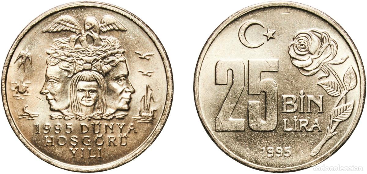 Material numism&aacute;tico: Turkey Republic 1995 25 000 Lira (World Tolerance Year) Nickel brass (69.5% Copper, 18% Zinc, 12% N