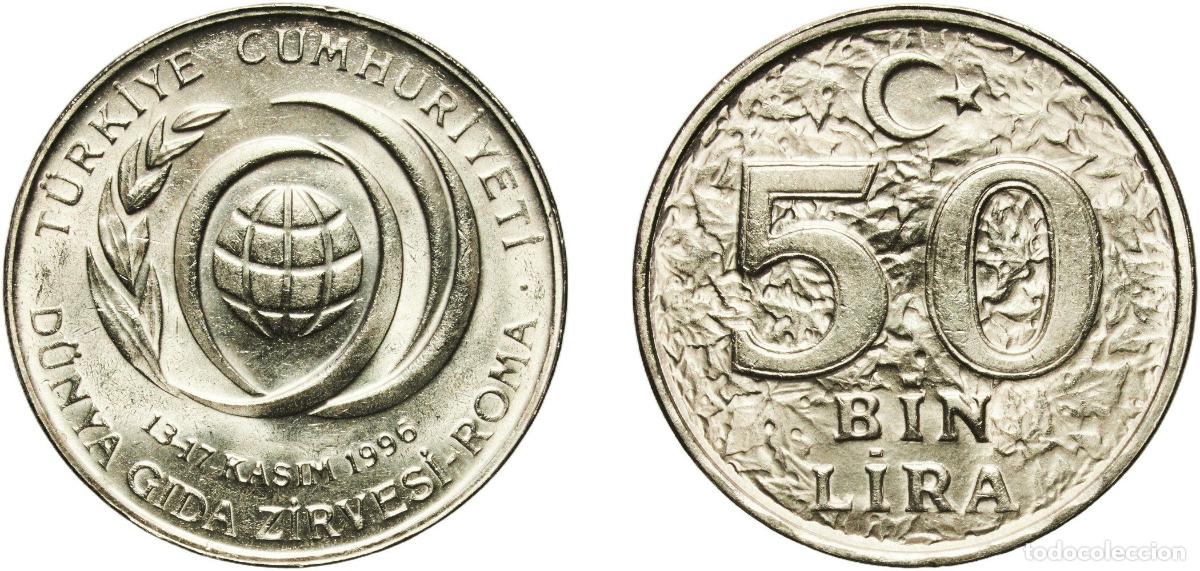 Material numism&aacute;tico: Turkey Republic 1996 50 000 Lira (FAO - World Food Summit) Nickel brass (69.5% Copper, 18% Zinc, 12
