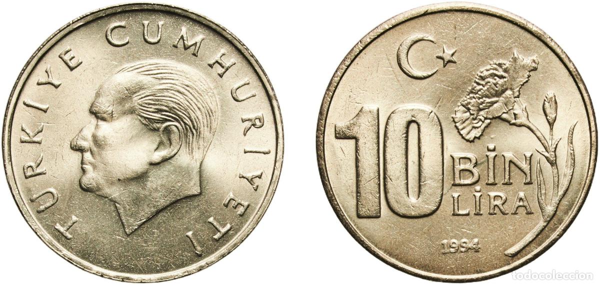Material numism&aacute;tico: Turkey Republic 1994 10 000 Lira Nickel brass (69.5% Copper, 18% Zinc, 12% Nickel, 0.5% Manganese)
