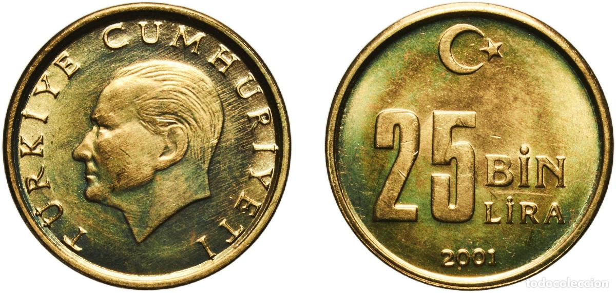 Material numism&aacute;tico: Turkey Republic 2001 25 000 Lira Brass (70% Copper, 30% Zinc) (9072000) 2.66g UNC KM 1104 Sch&ouml;n 65