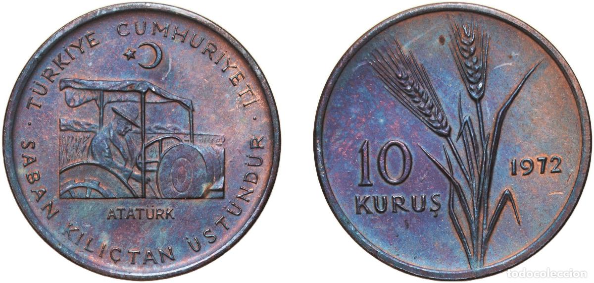 Material numism&aacute;tico: Turkey Republic 1972 10 Kuruş (FAO) Bronze (97% Copper, 2.5% Zinc, 0.5% Tin) Turkish State Mint (50