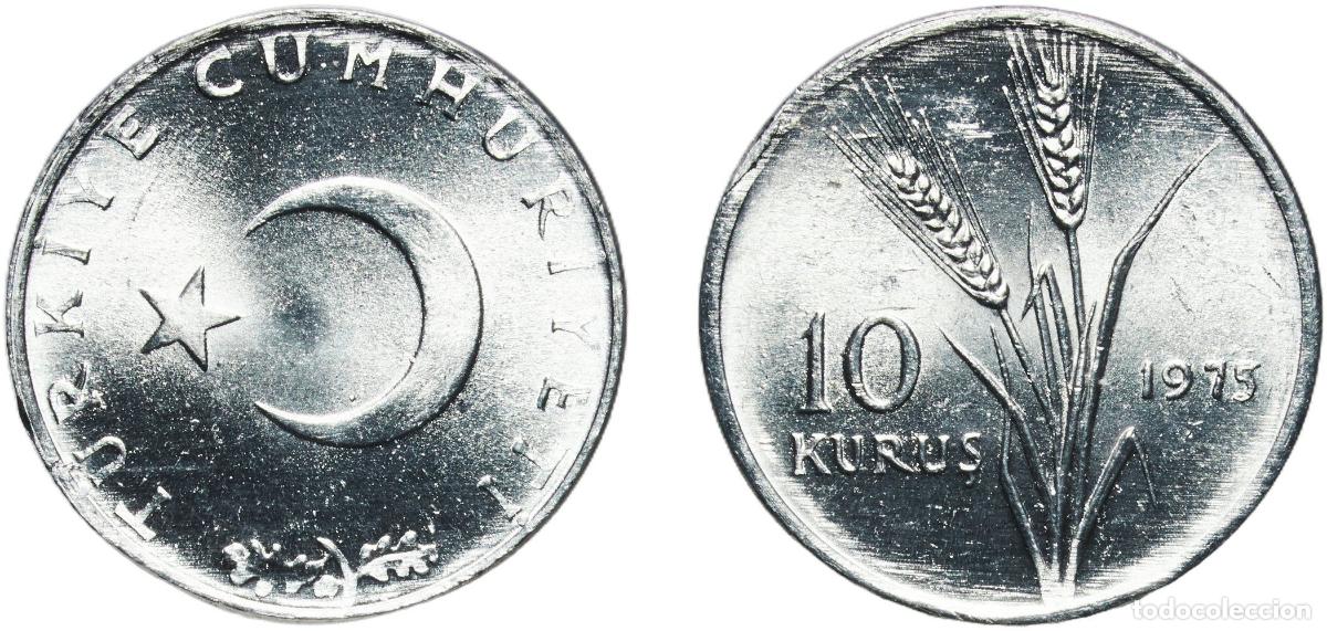 Material numism&aacute;tico: Turkey Republic 1975 10 Kuruş Aluminium (99.5% Aluminium, 0.4% Iron, 0.1% Other) Turkish State Mint