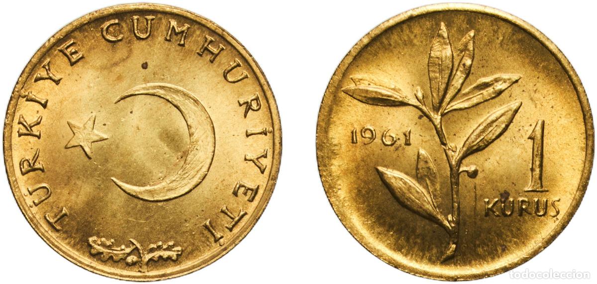 Material numism&aacute;tico: Turkey Republic 1961 1 Kuruş Brass (70% Copper, 30% Zinc) Turkish State Mint (1800000) 1.03g UNC K