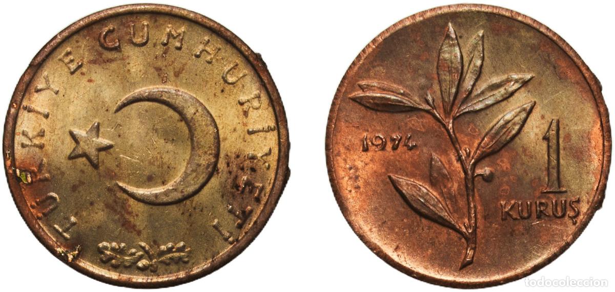 Material numism&aacute;tico: Turkey Republic 1974 1 Kuruş Bronze Turkish State Mint (510000) 1g UNC KM 895a Sch&ouml;n 404a