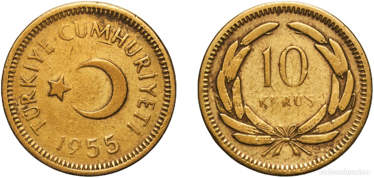 Material numism&aacute;tico: Turkey Republic 1955 10 Kuruş Brass (70% Copper, 30% Zinc) (10090000) 2.67g XF KM 888 Sch&ouml;n 400