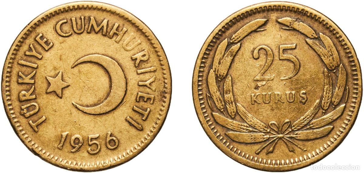 Material numism&aacute;tico: Turkey Republic 1956 25 Kuruş Brass (70% Copper, 30% Zinc) (14376000) 4.48g XF KM 886 Sch&ouml;n 401
