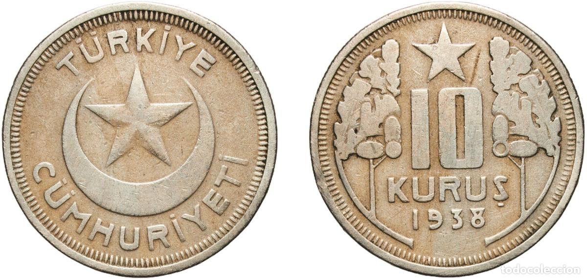 Material numism&aacute;tico: Turkey Republic 1938 10 Kuruş Copper-nickel (75% Copper, 25% Nickel) (6610000) 5.95g XF KM 863 Sch