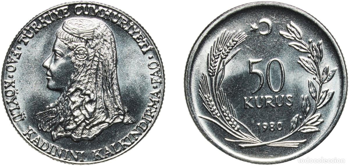 Material numism&aacute;tico: Turkey Republic 1980 50 Kuruş FAO Stainless steel (79.15-80.65% Iron, 0.14% Carbon, 17.5-19% Chromi