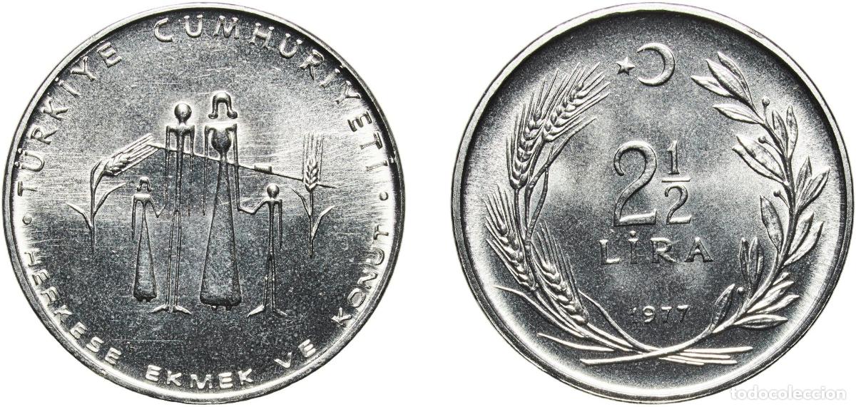 Material numism&aacute;tico: Turkey Republic 1977 2&frac12; Lira (FAO) Acmonital (79.15-80.65% Iron, 0.14% Carbon, 17.5-19% Chromium, 0