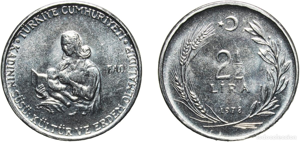 Material numism&aacute;tico: Turkey Republic 1978 2&frac12; Lira (FAO) Stainless steel (79.15-80.65% Iron, 0.14% Carbon, 17.5-19% Chrom
