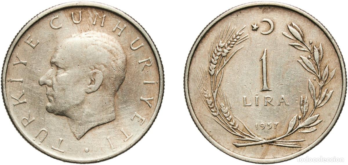 Material numism&aacute;tico: Turkey Republic 1957 1 Lira Copper-nickel (70% Copper, 30% Nickel) Turkish State Mint (25000000) 7.