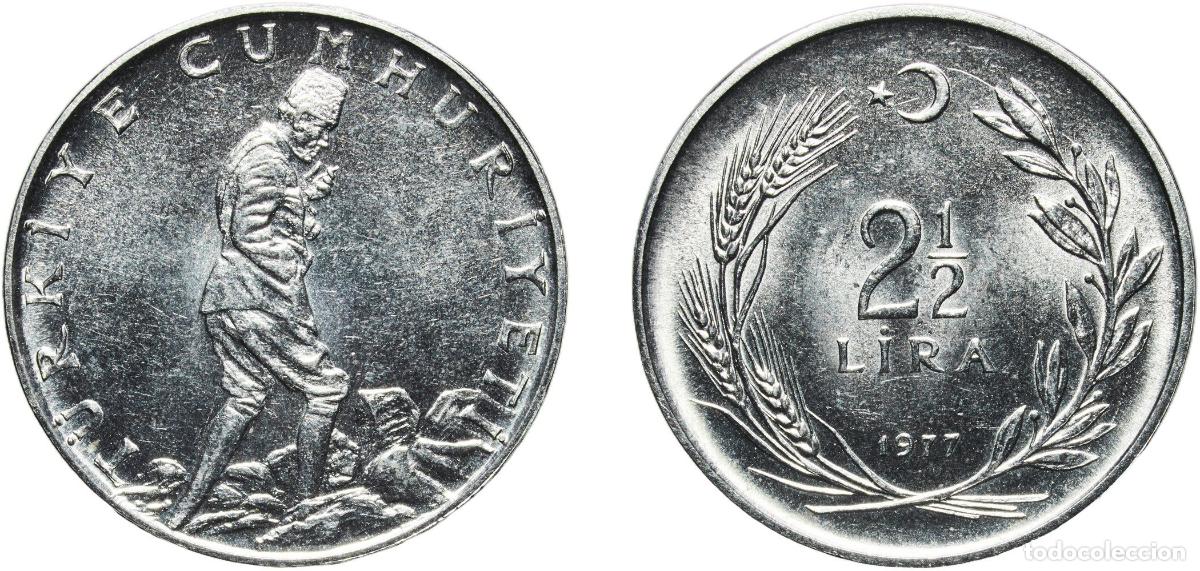 Material numism&aacute;tico: Turkey Republic 1977 2&frac12; Lira Acmonital Turkish State Mint (19452000) 9g UNC KM 893.2 Sch&ouml;n 410