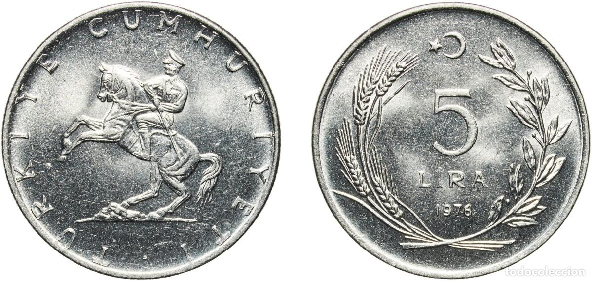 Material numism&aacute;tico: Turkey Republic 1976 5 Lira (large type; crescent to left) Acmonital Turkish State Mint (20340000)