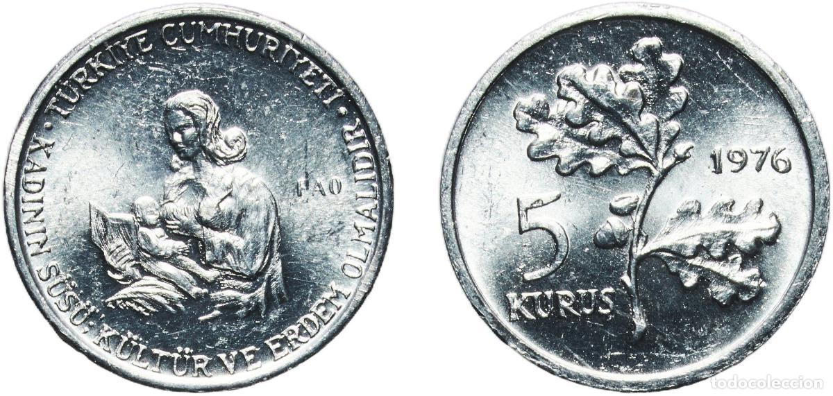 Material numism&aacute;tico: Turkey Republic 1976 5 Kuruş (FAO) Aluminium (99.5% Aluminium, 0.4% Iron, 0.1% Other) Turkish State