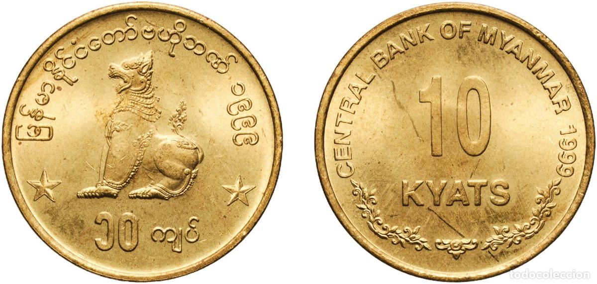 Material numism&aacute;tico: Myanmar Union 1999 10 Kyats Brass Security Printing Works Factory Mint 4.25g UNC KM 62 Sch&ouml;n 33
