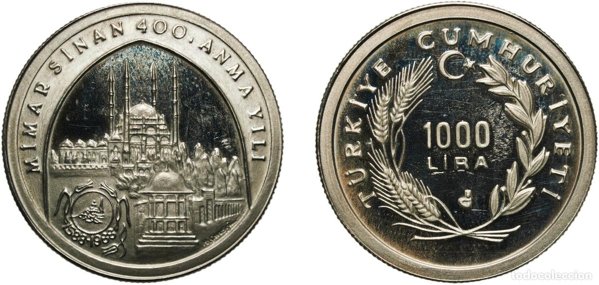 Material numism&aacute;tico: Turkey Republic 1988 1000 Lira (Sinan) Copper-nickel Turkish State Mint (3006) 11.89g UNC KM 991